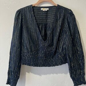 Boden Navy and Gold Striped Blouse